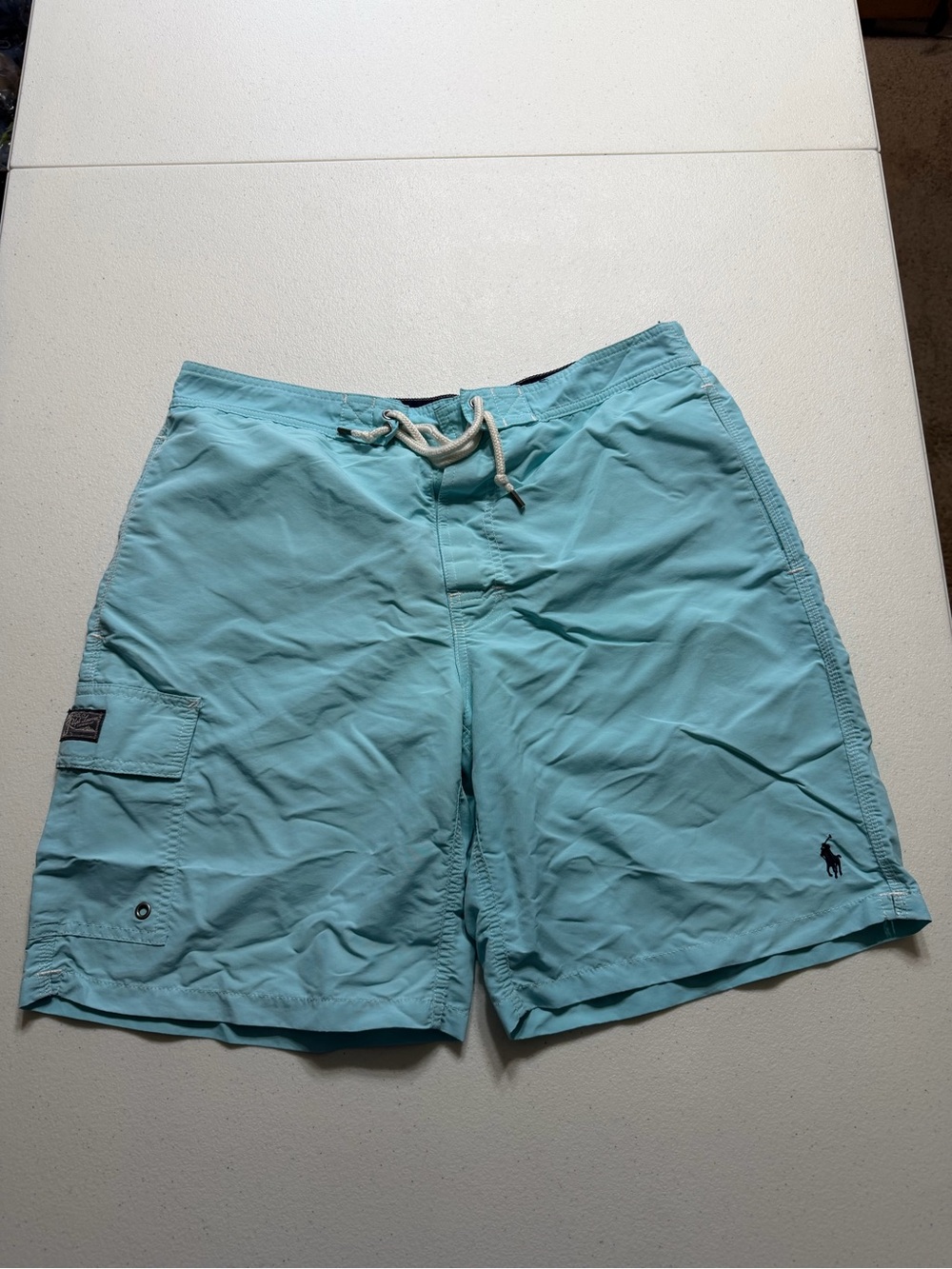 Polo Ralph Lauren Swim Trunks Men Medium Blue Mesh Lined Pockets Beach Resort